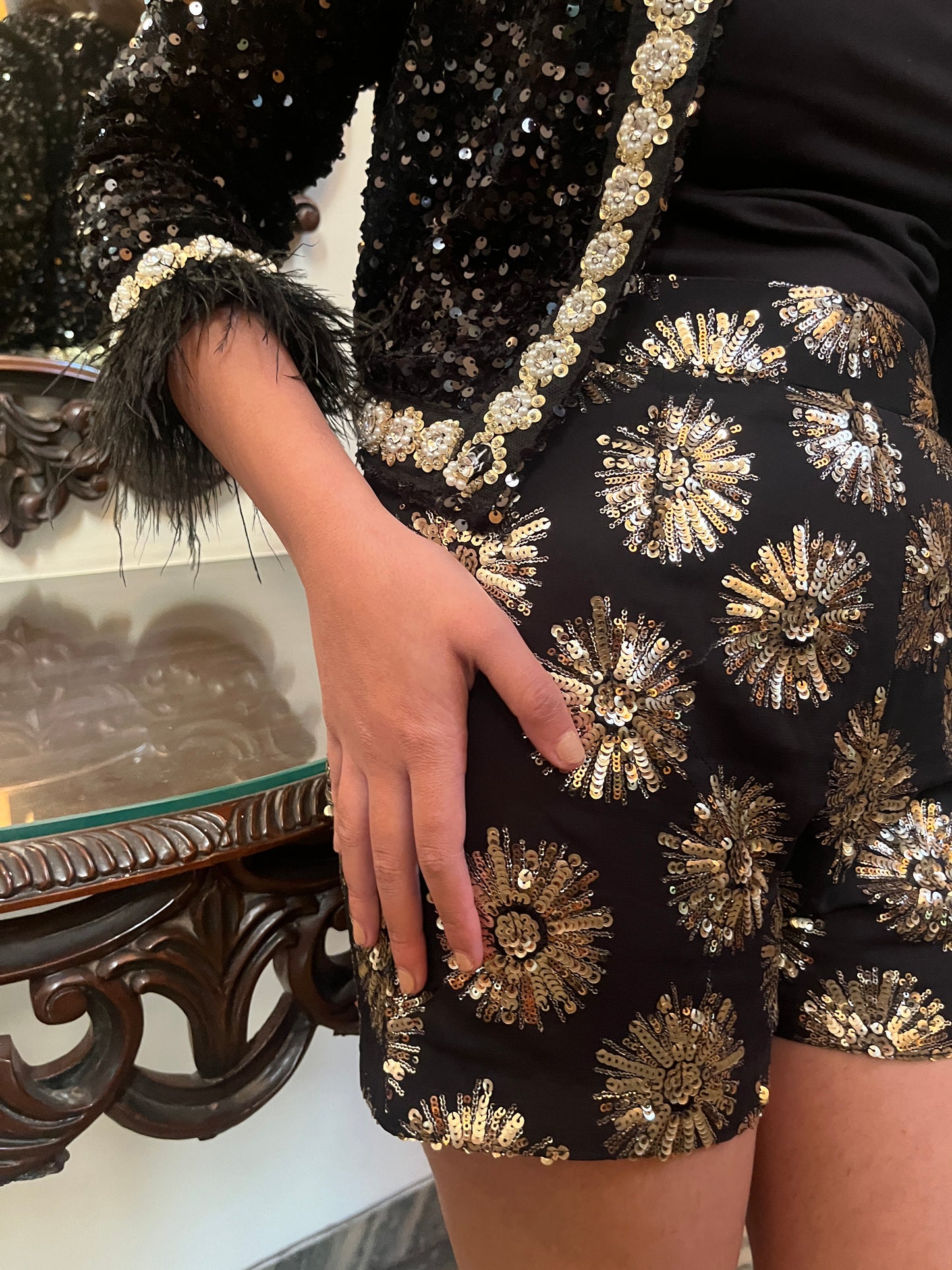 Black & Gold Floral Shorts