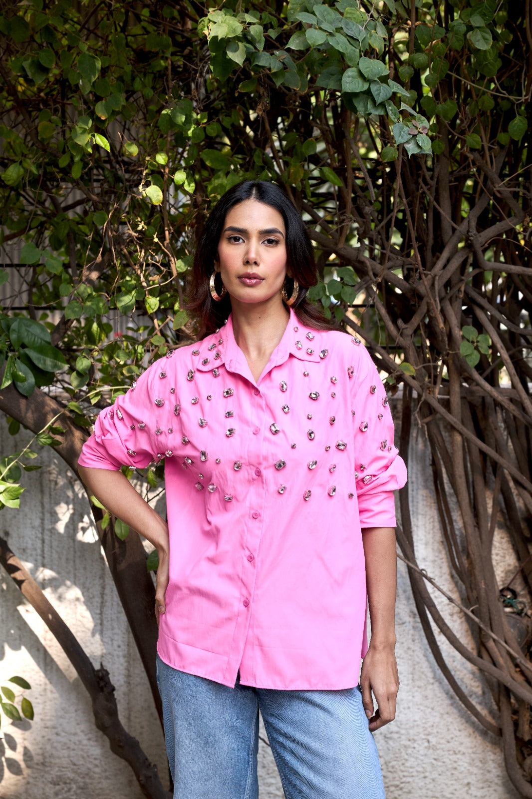 Crystal Embellished Shirt - Rose Pink