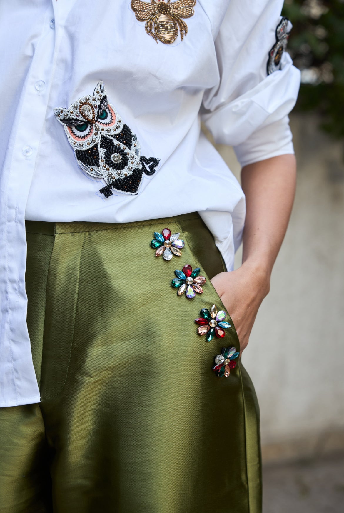 Embellished Patchwork Shirt - White
