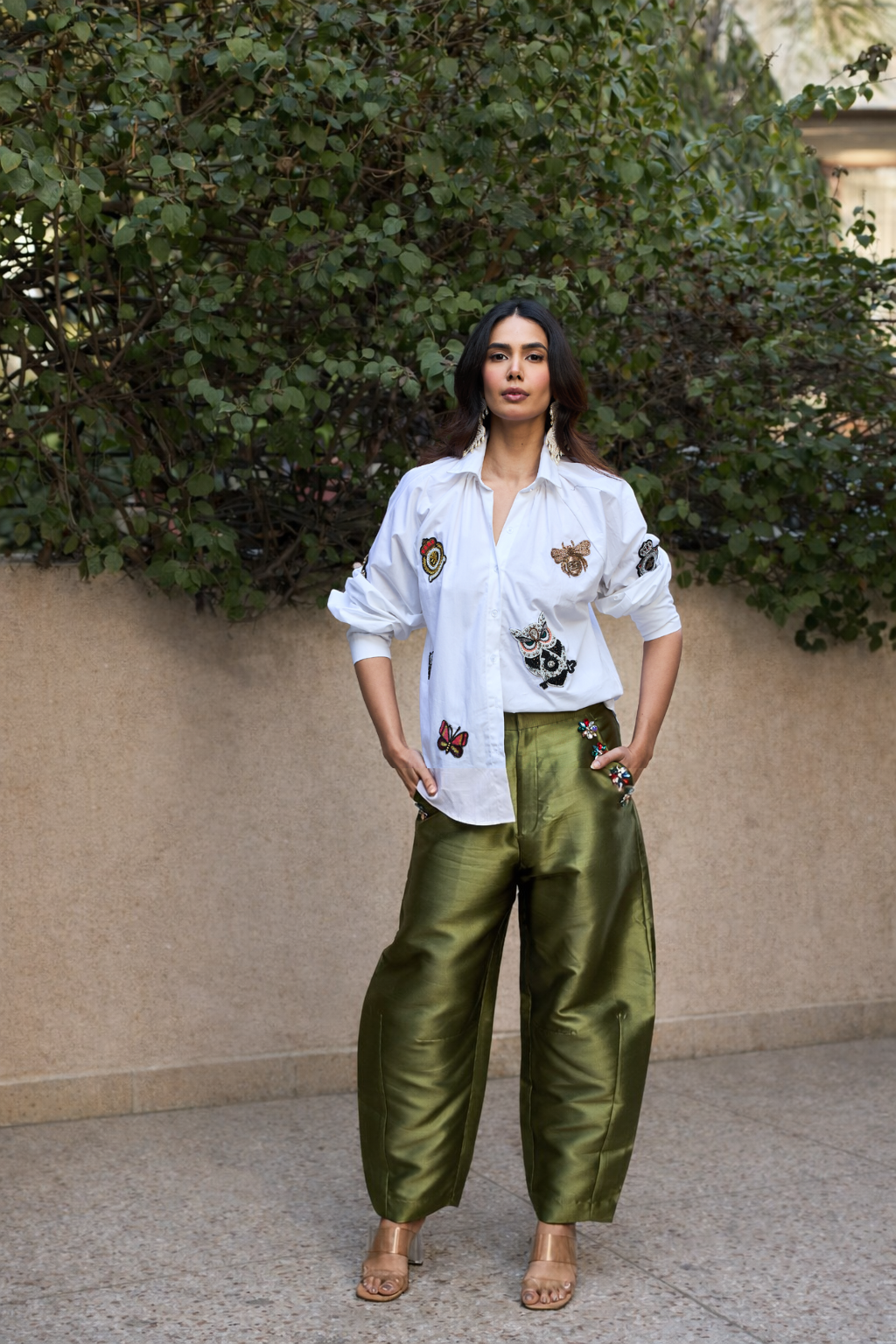 Embellished Patchwork Shirt - White