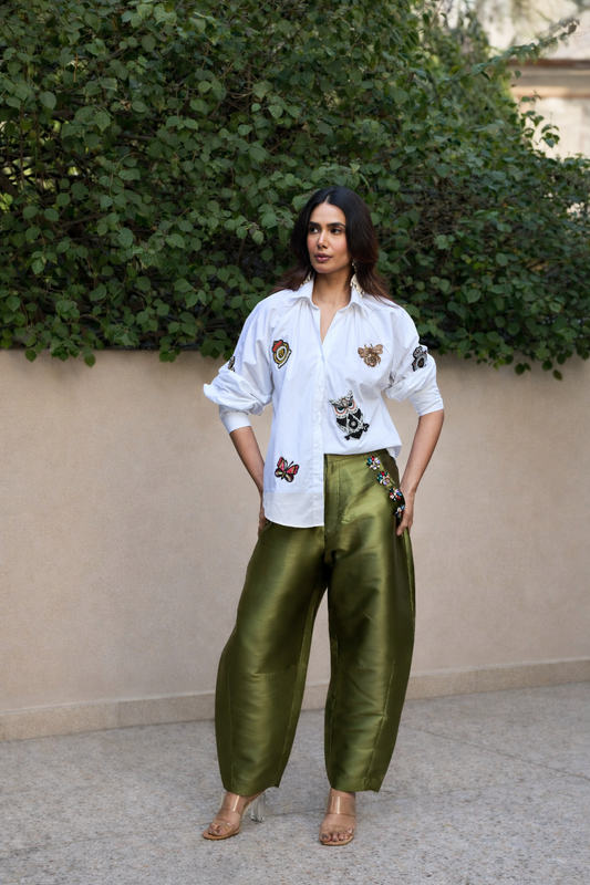 Embellished Patchwork Shirt - White