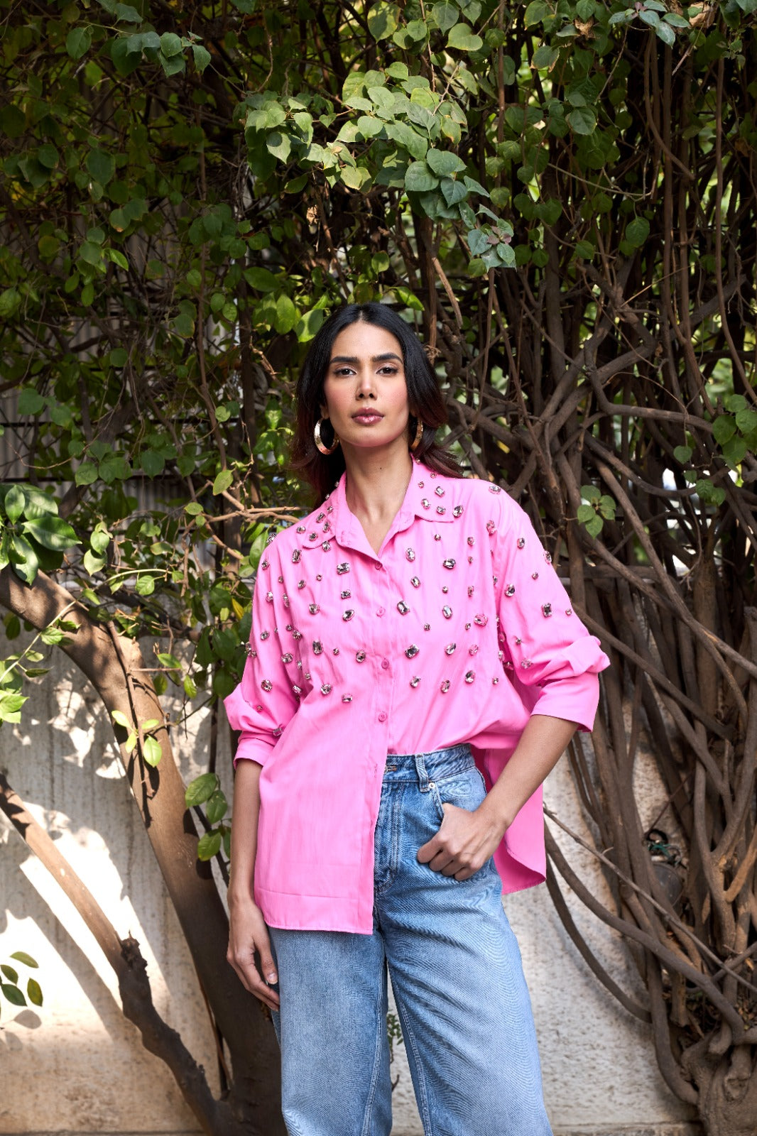 Crystal Embellished Shirt - Rose Pink