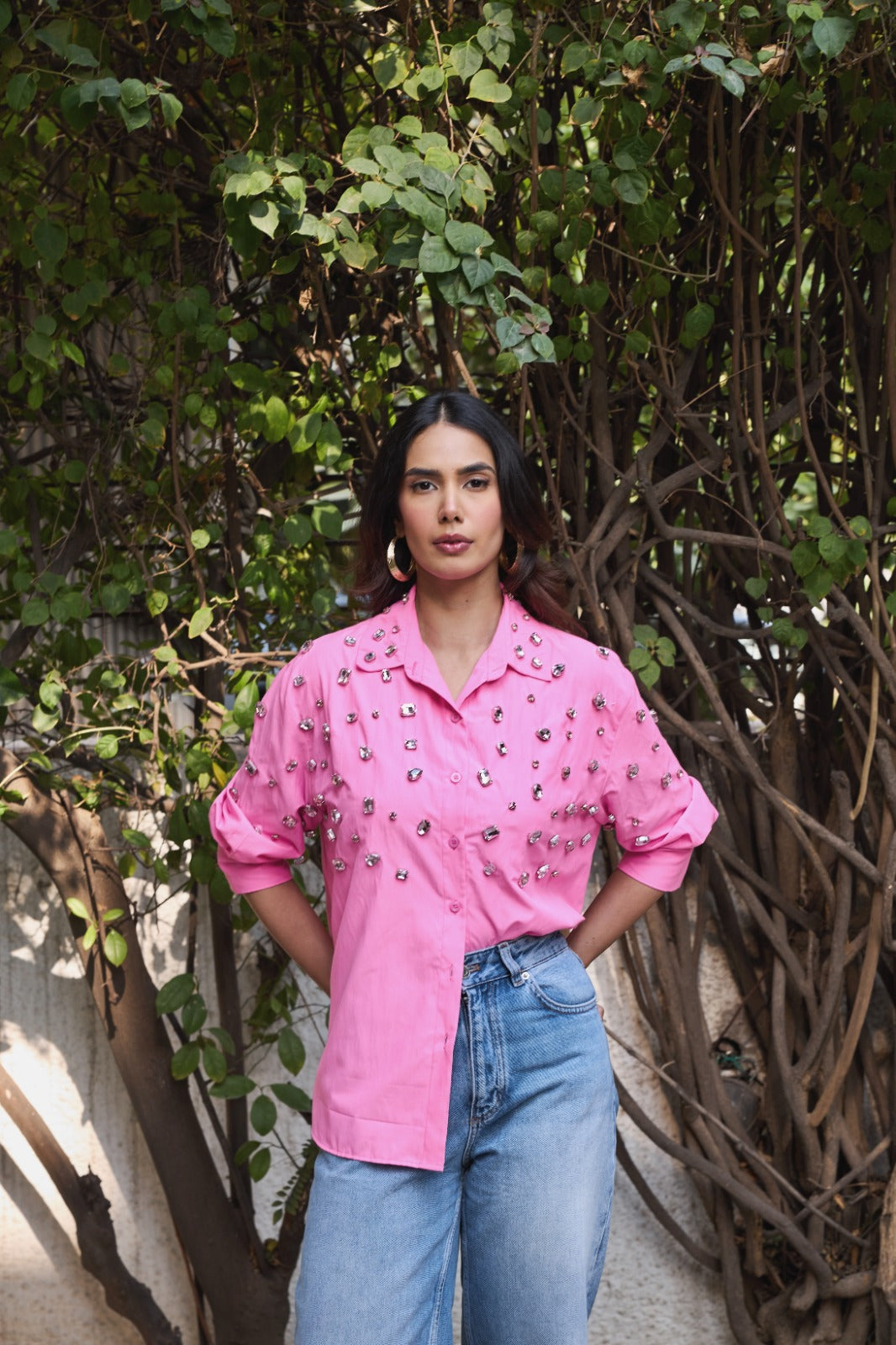 Crystal Embellished Shirt - Rose Pink