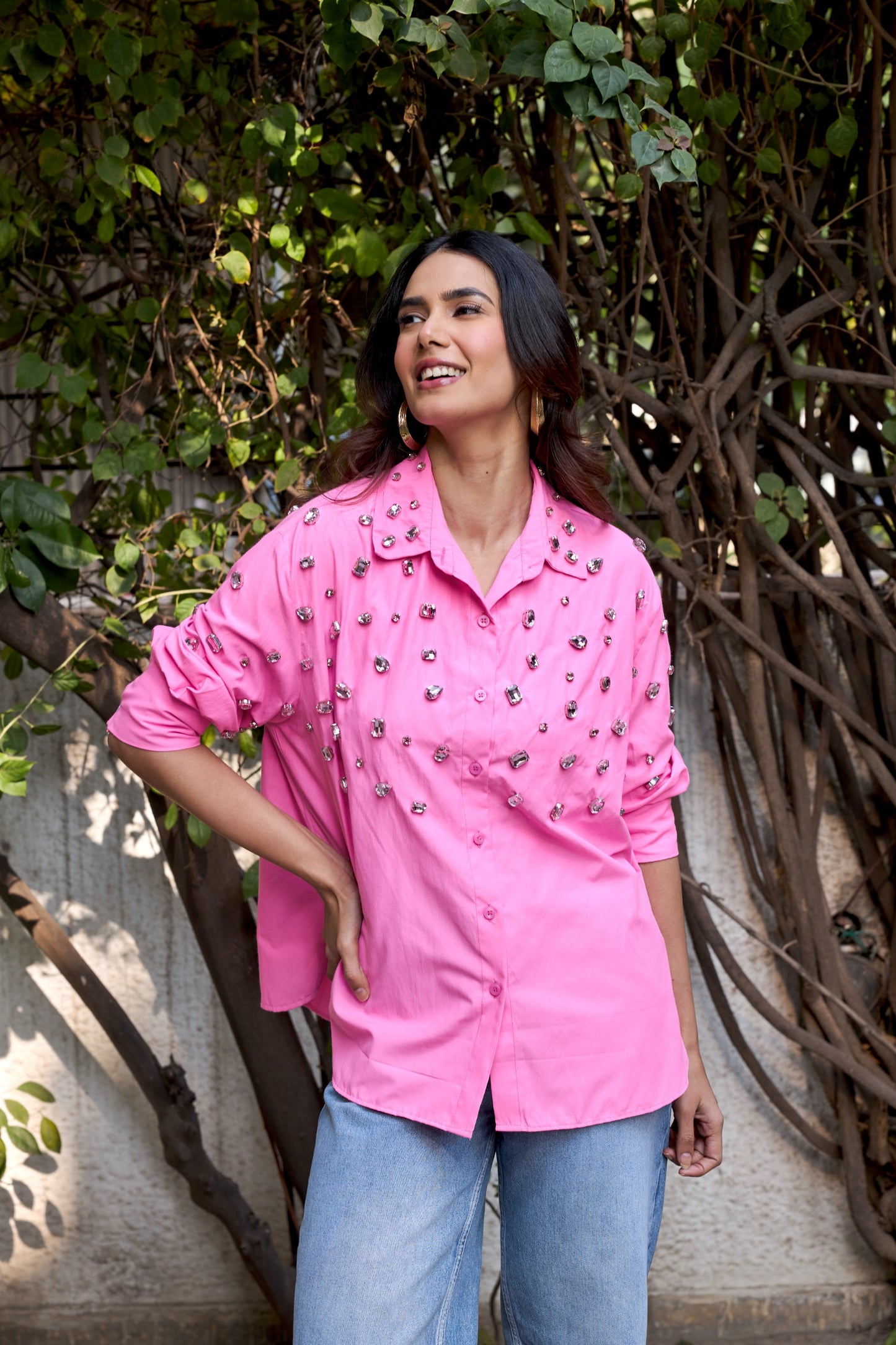 Crystal Embellished Shirt - Rose Pink