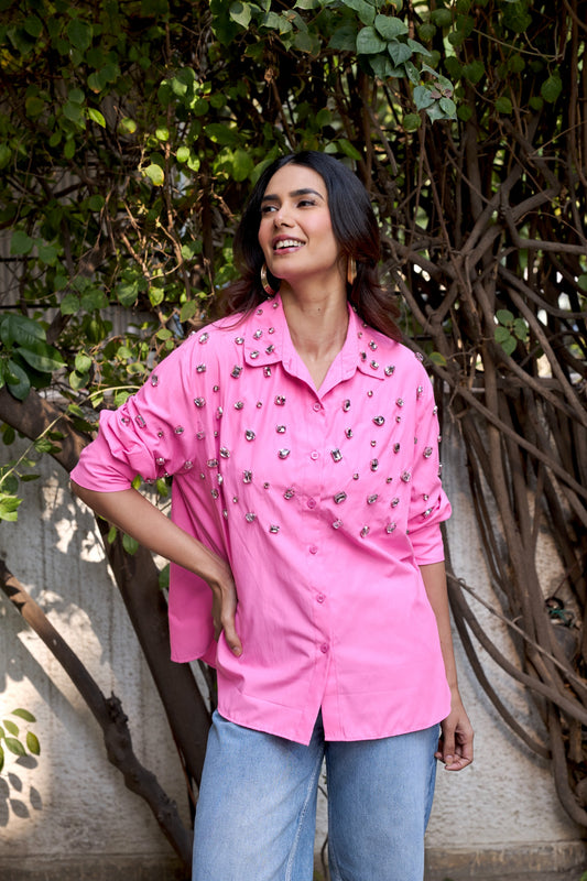 Crystal Embellished Shirt - Rose Pink