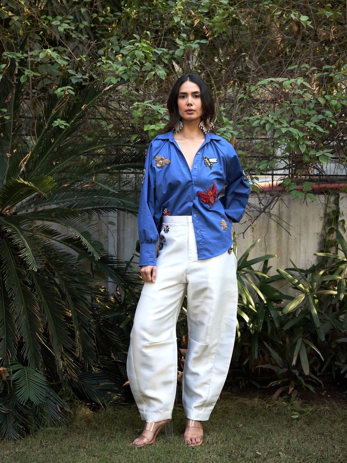 Embellished Patchwork Shirt - Royal Blue