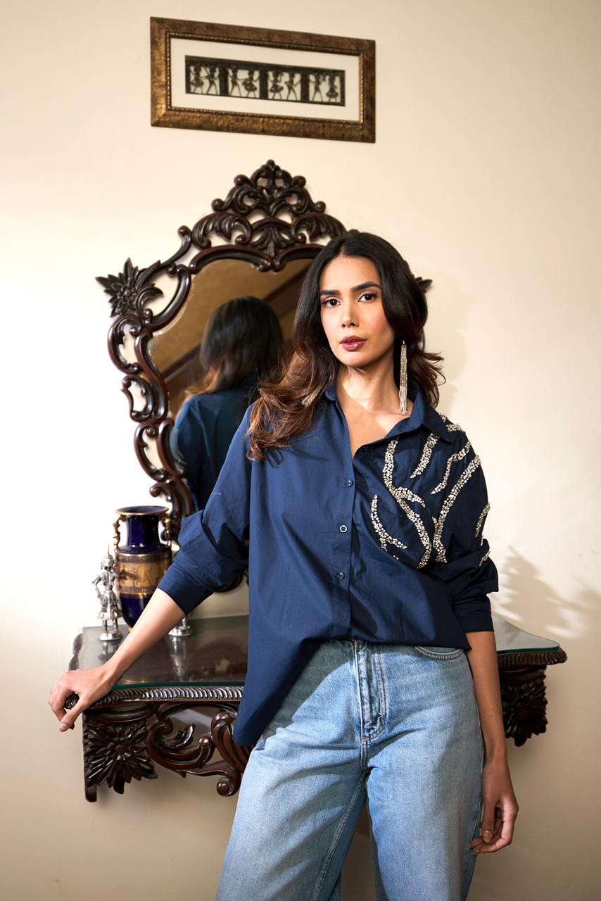 Sitara One Shoulder Embellished Shirt