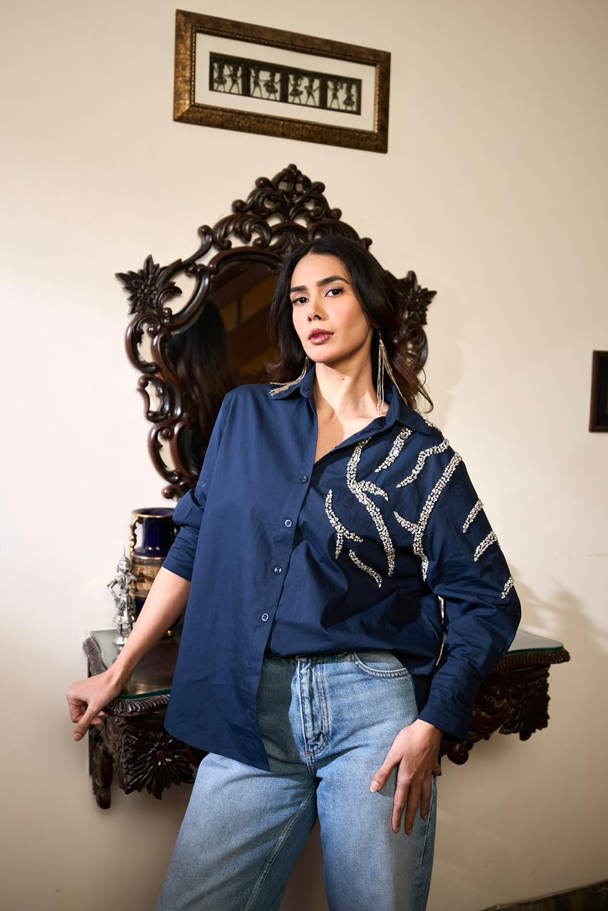 Sitara One Shoulder Embellished Shirt