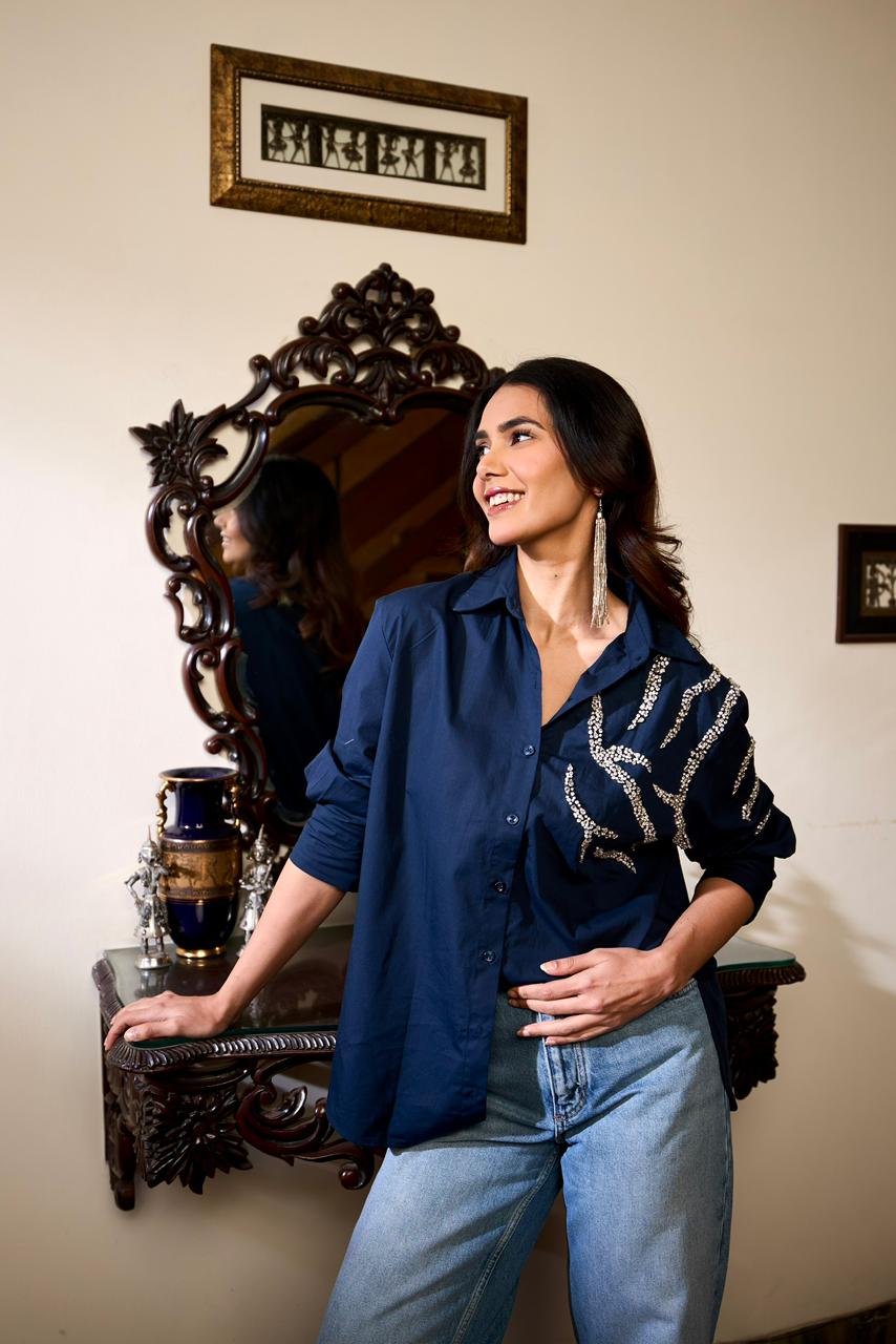 Sitara One Shoulder Embellished Shirt